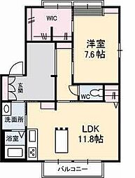 グリーングラスB棟 1LDKの間取図画像