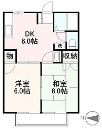 フラワーアネックス2 2DKの間取図画像