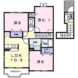 ハピネス村山B棟 3LDKの間取図画像