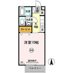 クレスト木太A 1Kの間取図画像