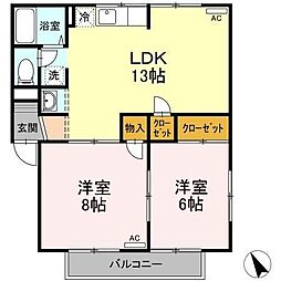 シャインポート屋島D 2LDKの間取図画像