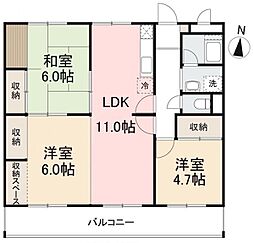 第2コーポ浅田 3LDKの間取図画像