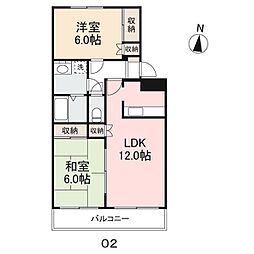 DMハイツA棟 2LDKの間取図画像