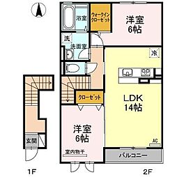 サンライズヤマダA 2LDKの間取図画像