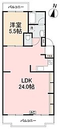 宮脇マンションB 1LDKの間取図画像