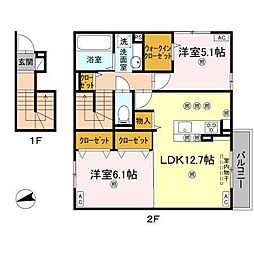 セジュール六条C 2LDKの間取図画像