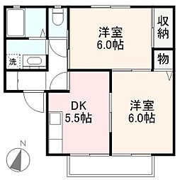 グリンピアハイツ花ノ宮A棟 2DKの間取図画像