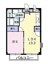 ニューシティ八栗口B 1LDKの間取図画像