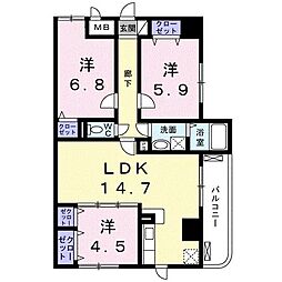 ディアコート木太 3LDKの間取図画像