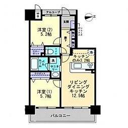 アルファライフ瓦町駅東 2LDKの間取図画像