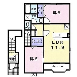 ハピネス村山A棟 2LDKの間取図画像