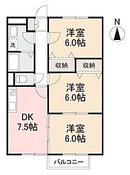 サン・フィールド1 3DKの間取図画像