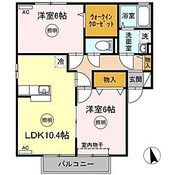 リジェール東山崎C 2LDKの間取図画像
