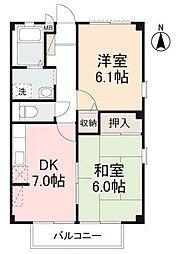 フォブール植原2B 2DKの間取図画像