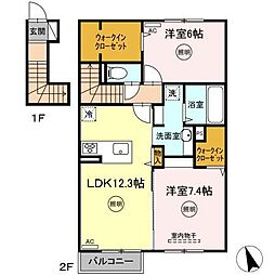ソレイユ太田下町 2LDKの間取図画像