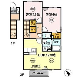 オルジュA 2LDKの間取図画像