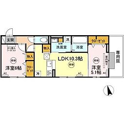 ユーフォリア 2LDKの間取図画像