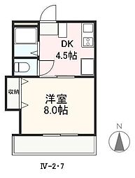 クレイドル安田3 1DKの間取図画像