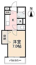 シルク林2 1Kの間取図画像