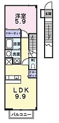 ソレアード太田A 1LDKの間取図画像