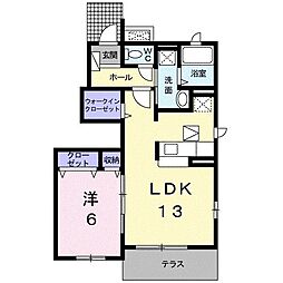 パストラル川部A 1LDKの間取図画像