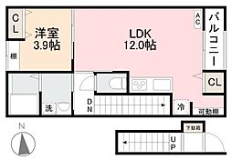 高松市木太町アパート 1LDKの間取図画像