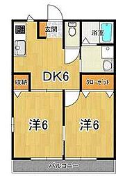 グリーンハイム 1階2DKの間取り