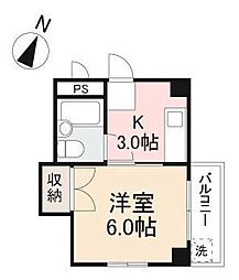 コーポ松岡 3階1Kの間取り