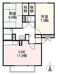 サンヒルズＡ・Ｂ・Ｃ棟 1階2LDKの間取り
