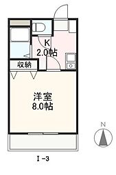 クレイドル安田I 1階1Kの間取り