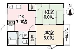 フィルハイツ円座 2DKの間取図画像