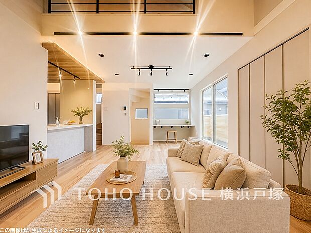 【Living room】光と風が溢れる開放的なリビングダイニングには自然と家族みんなが集まってきます。明るく穏やかな空気の中で飲んだり、食べたり、笑ったり。