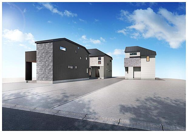 訪れる人の記憶に残るスタイリッシュな邸宅。(パースはイメージのため実際と色柄が異なる場合があります)(1~3号棟)