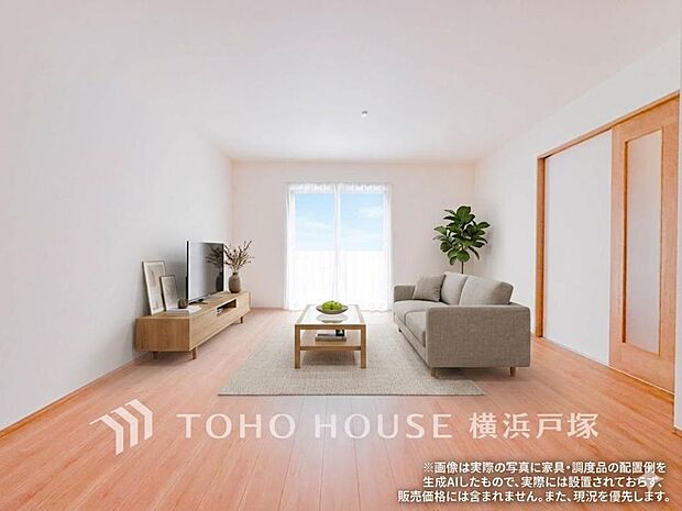 【Living room】柔らかな色合いのフローリングと清潔感の溢れるクロスが明るい空間を創り出しているリビングダイニング。憩いの場に相応しく、ここで楽しむ家族の時間が絆をより深めてくれそうです。
