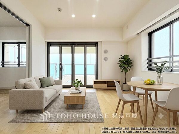 【Living room】光と風が溢れる開放的なリビングダイニングには自然と家族みんなが集まってきます。明るく穏やかな空気の中で飲んだり、食べたり、笑ったり。