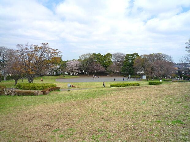 遺跡の上に整備された公園。緑道「ゆうばえのみち」をたどって川和富士公園、さらには鴨池公園まで行くことができます。