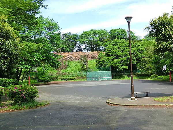 氷取沢公園まで約800ｍ。豊かな緑や綺麗な花々に囲まれた公園です。走り回れる広い広場と、ブランコなどの遊具があります。遊具の広場も広く、ベンチも点在しています。