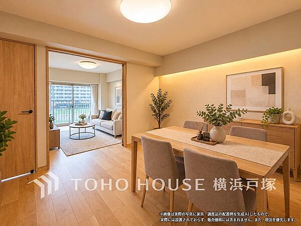 【Living room】家族が自然と集まる、心地よい時間が流れるリビング空間。ゆったりとした雰囲気の中で、くつろぎの時間を楽しめます。