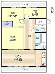 マープル津田沼スカイハイツA棟 3LDKの間取図画像