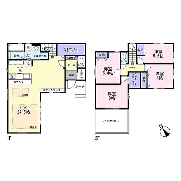 各居室収納スペースのほかWICや土間収納がついており収納豊富な4LDK