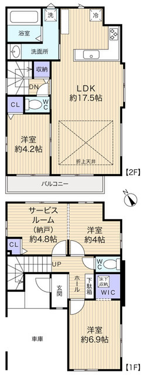 ビルトインガレージを備えた6号棟。2Fリビングの住まいです