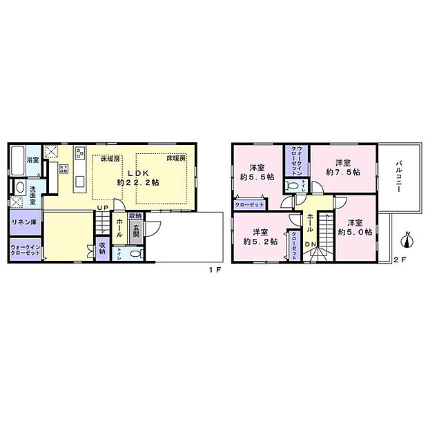 部屋数豊富な木造2階建て4LDK。リビングイン階段を採用しています
