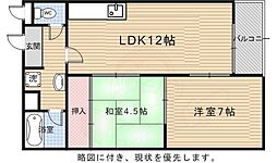 JR山陰本線 太秦駅 徒歩10分の賃貸マンション 3階2LDKの間取り