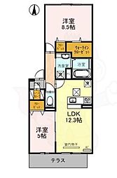 アトレーユ長岡京 1階2LDKの間取り