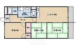 JR山陰本線 太秦駅 徒歩9分の賃貸マンション 4階3LDKの間取り
