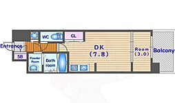 京都市営烏丸線 十条駅 徒歩5分の賃貸マンション 2階1DKの間取り