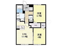 京福電気鉄道嵐山本線 鹿王院駅 徒歩5分の賃貸アパート 2階2LDKの間取り