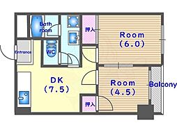 ORYZA東寺 2DKの間取図画像