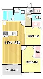 Plume葛野三条 2LDKの間取図画像