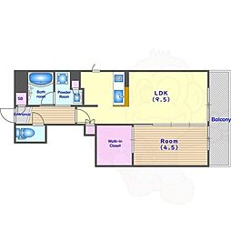 ファインレジデンス京都五条通 1LDKの間取図画像